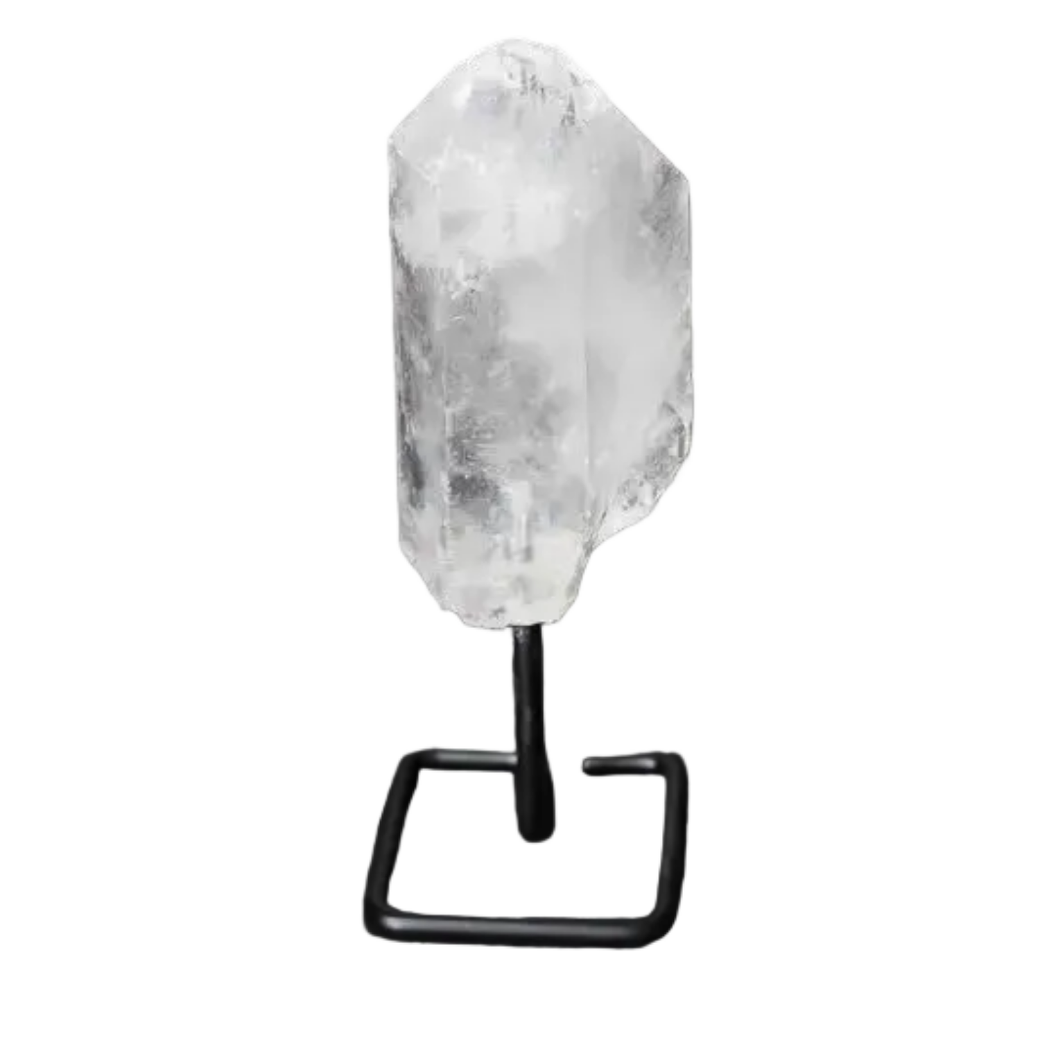 Natural Clear Quartz Point with stand for energy amplification, meditation, and clarity. Elegant and modern home decor centerpiece.