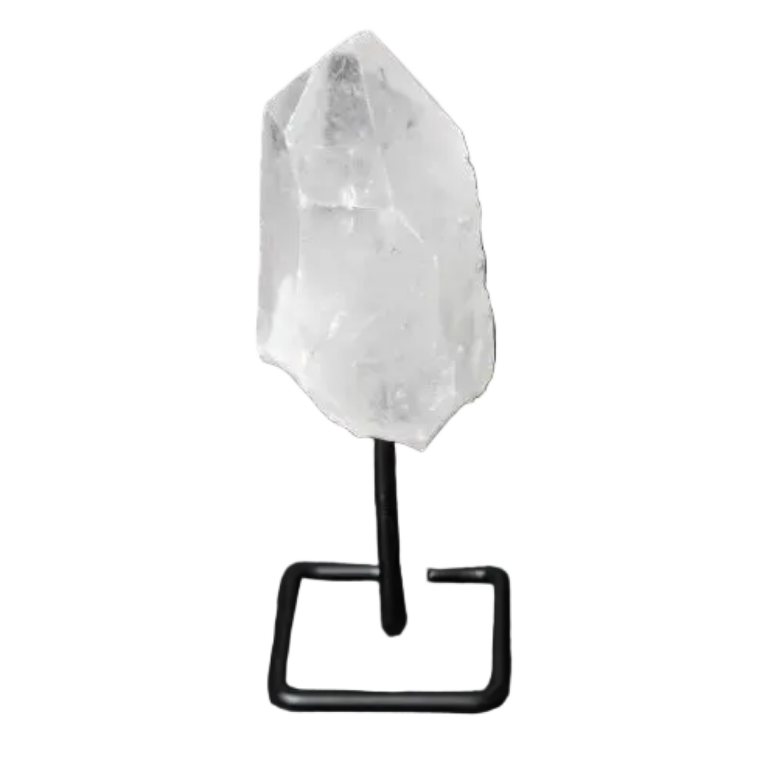 Clear Quartz point on modern stand for energy amplification and clarity, ideal for meditation and manifestation.