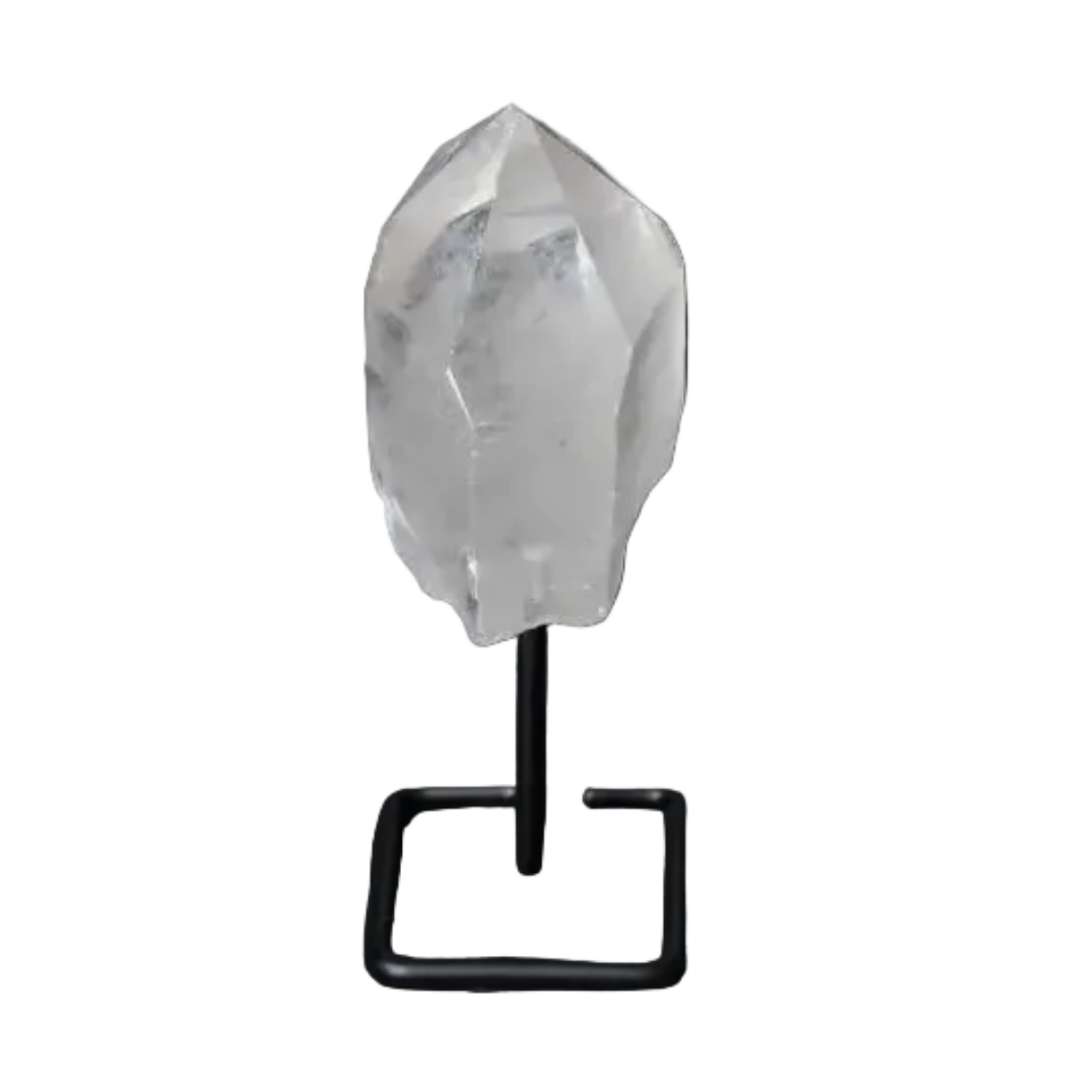Clear Quartz Point with Stand for Energy Amplification and Clarity on Dark Background