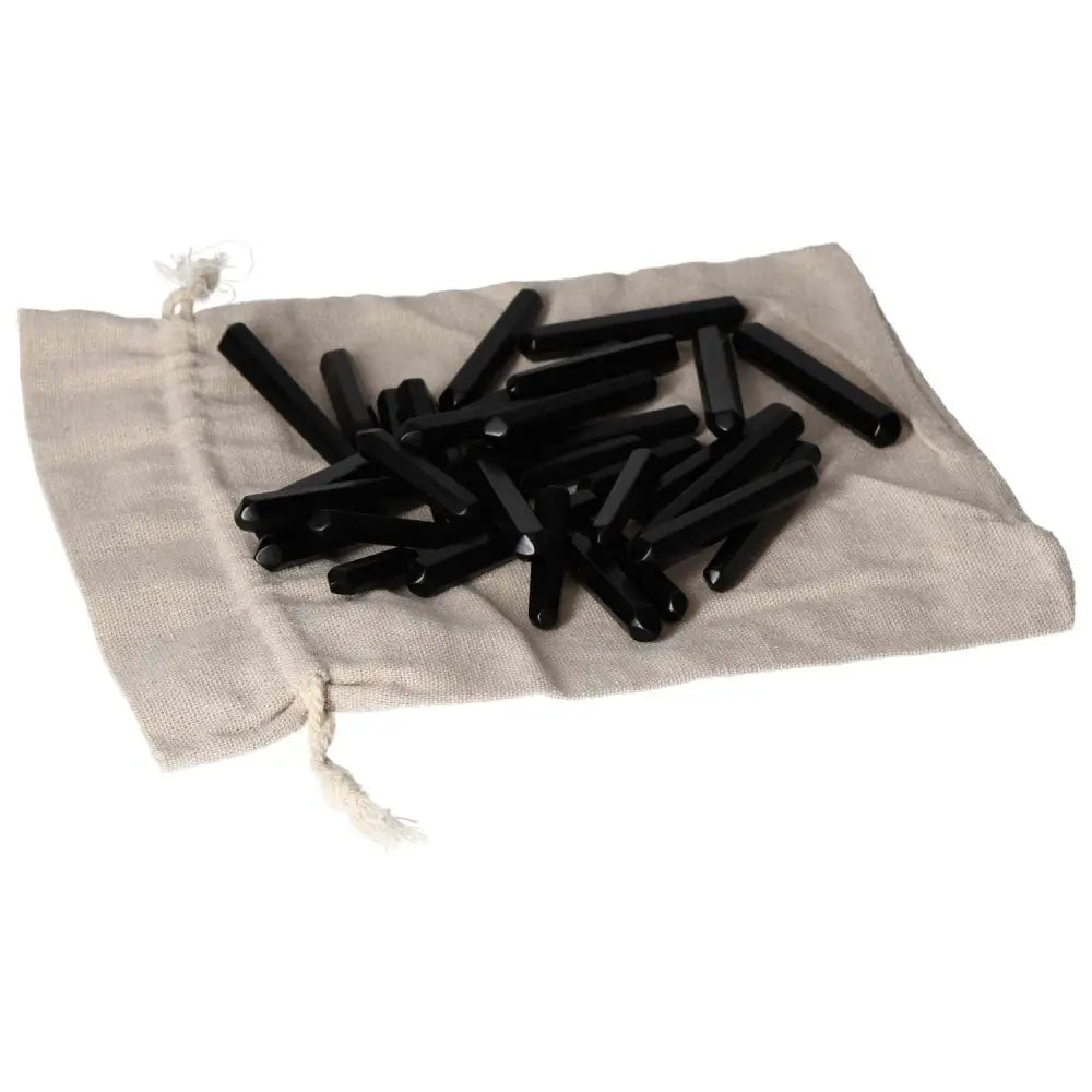 Obsidian Small Stics with protective aura on a cloth bag