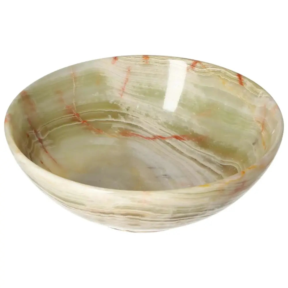 Elegant 15 cm onyx bowl with unique veining, showcasing nature's artistry in polished stone, perfect for sophisticated home décor.