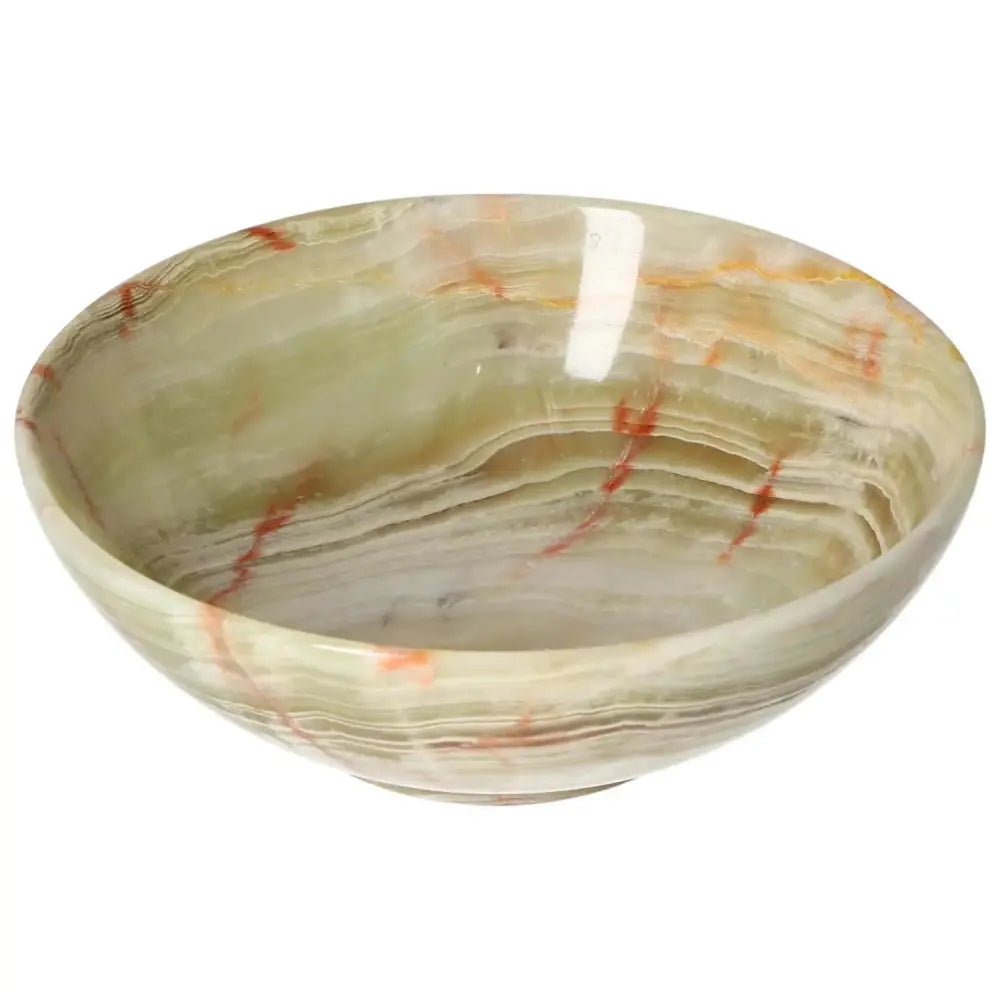 Elegant 15 cm onyx bowl with unique veining and polished surface, enhancing home décor with natural artistry and sophistication.