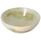 Polished onyx bowl 15 cm with delicate veining and a smooth surface, showcasing unique organic color variations and natural artistry.