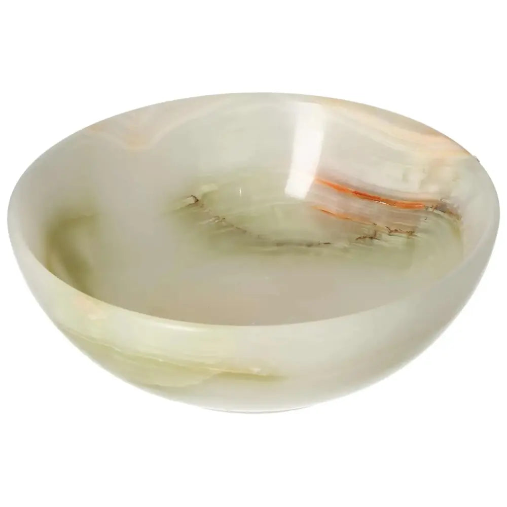 Exquisite 15 cm onyx bowl showcasing natural veining and smooth, polished surface, ideal for sophisticated home décor.