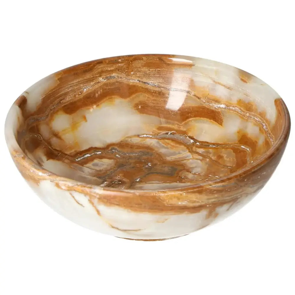 Elegant 15 cm onyx bowl with natural veining, perfect for enhancing décor with timeless elegance and refined craftsmanship.