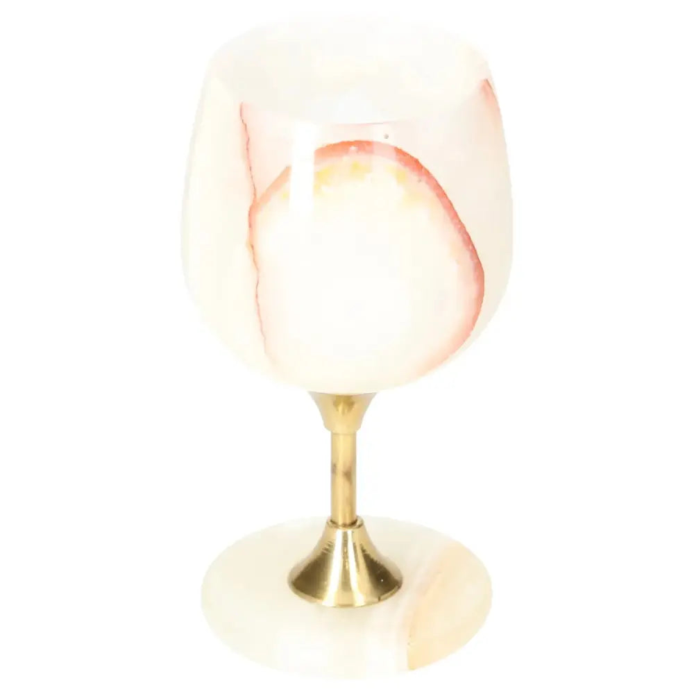 Luxurious onyx wine glass with unique veining, featuring an elegant off-white design and polished finish for sophisticated occasions.