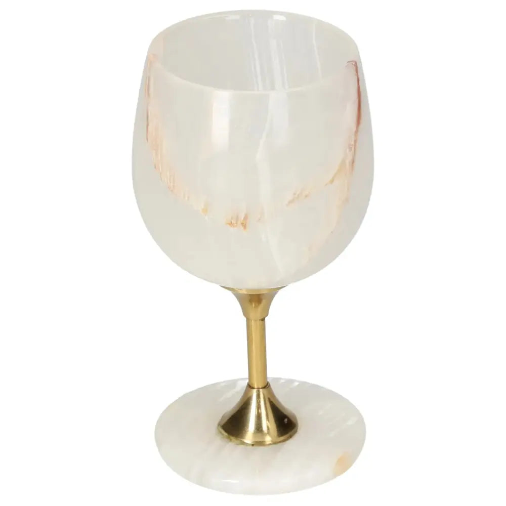 Elegant onyx wine glass with unique veining, crafted from premium off-white onyx, perfect for sophisticated wine enthusiasts.