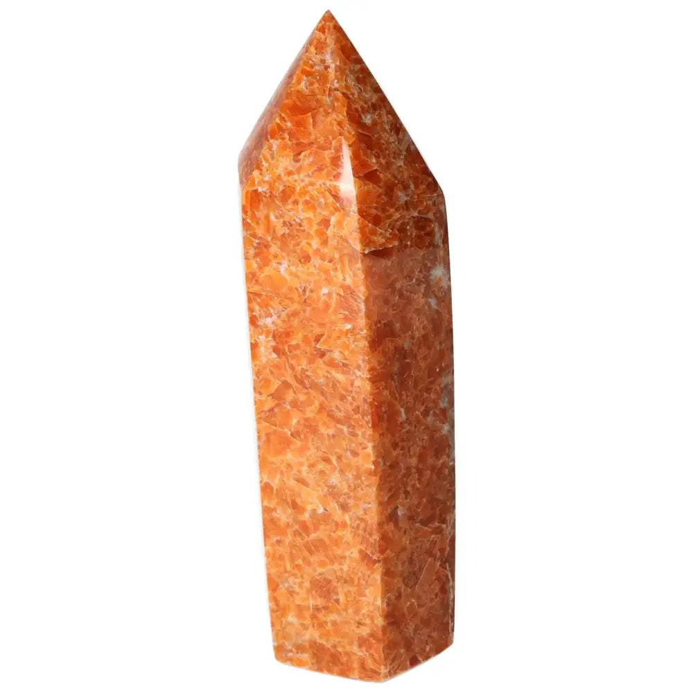 Orchid Calcite Obelisk with vibrant orange hues from Sylvia Crystals, known for grounding energy and spiritual growth.