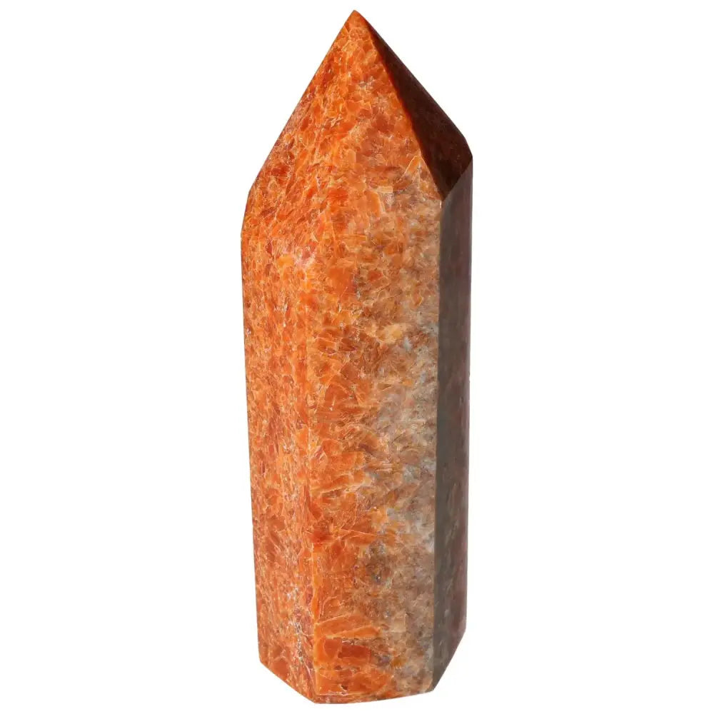 Orchid Calcite Obelisk with vibrant orange and creamy white hues, a Sylvia Crystals creation for spiritual growth and clarity.