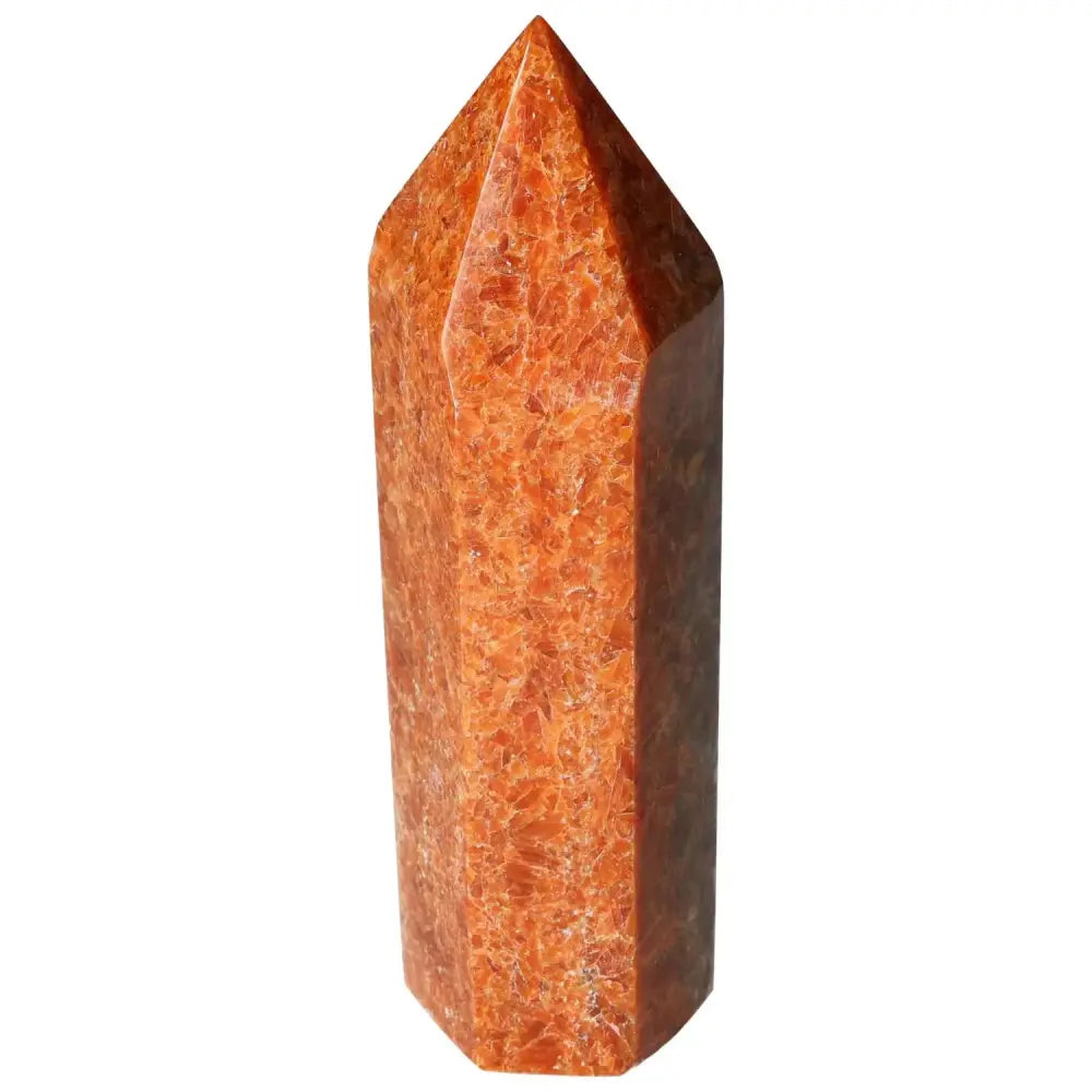 Orchid Calcite Obelisk with vibrant orange and peach hues, a Sylvia Crystals creation symbolizing clarity and spiritual growth.