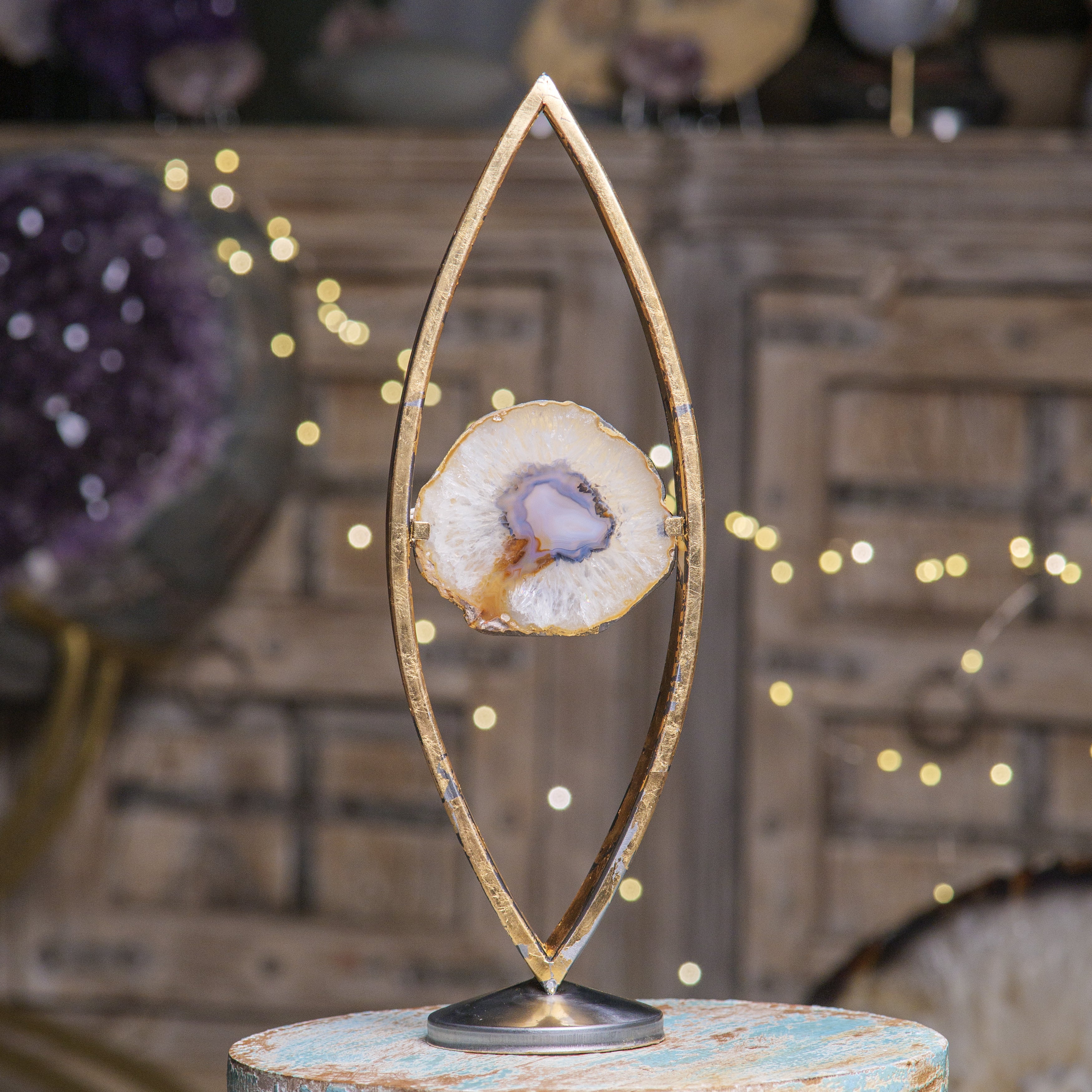 Elegant handmade agate lamp with genuine stone centerpiece, creating a serene ambiance in home or office décor.