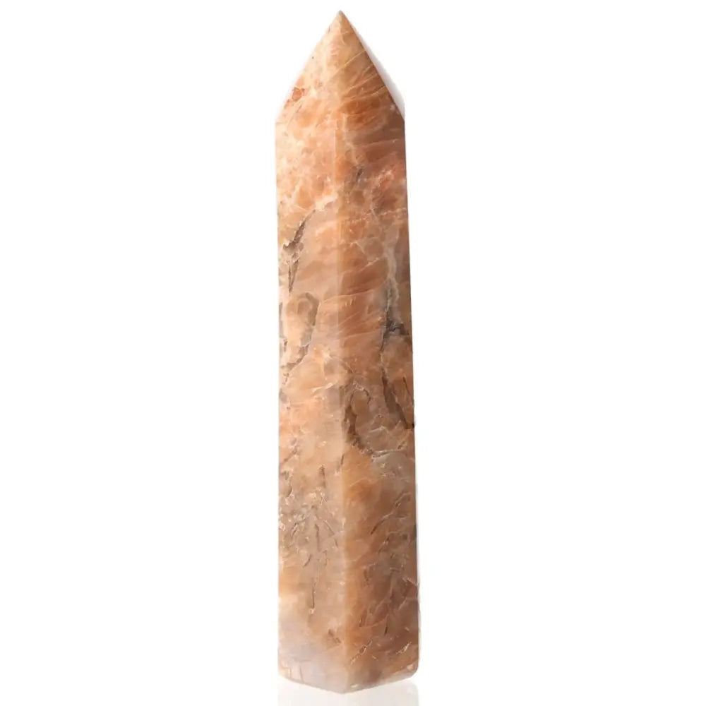Peach Moonstone Tower with soft peach hue, ideal for emotional healing and intuitive energy, representing new beginnings and soothing calmness.