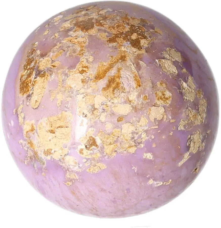 Phosphosidente sphere with purple hue and gold accents, showcasing unique mineral patterns.