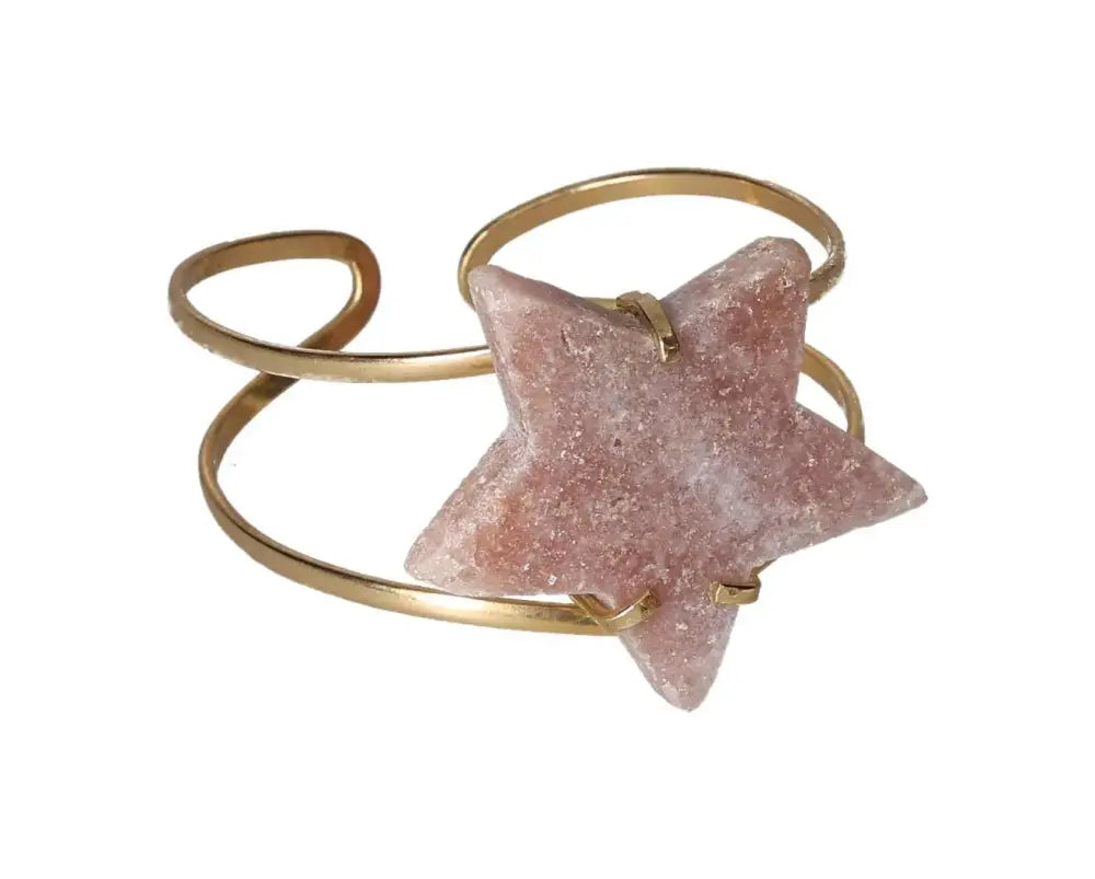 Pink Amethyst Wire Bracelet in Gold with Star Design, promoting stress relief, energy boost, and emotional stability.