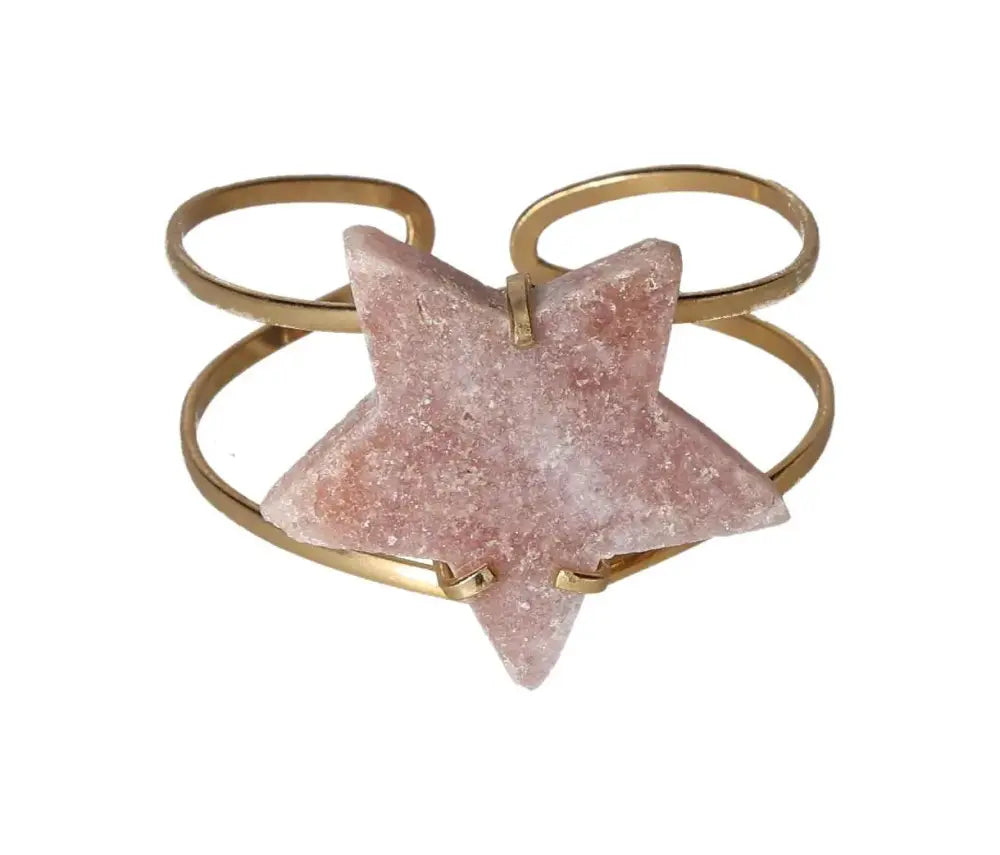 Pink amethyst wire bracelet with gold accents, promotes stress reduction and energy boost. Stylish accessory for emotional stability.