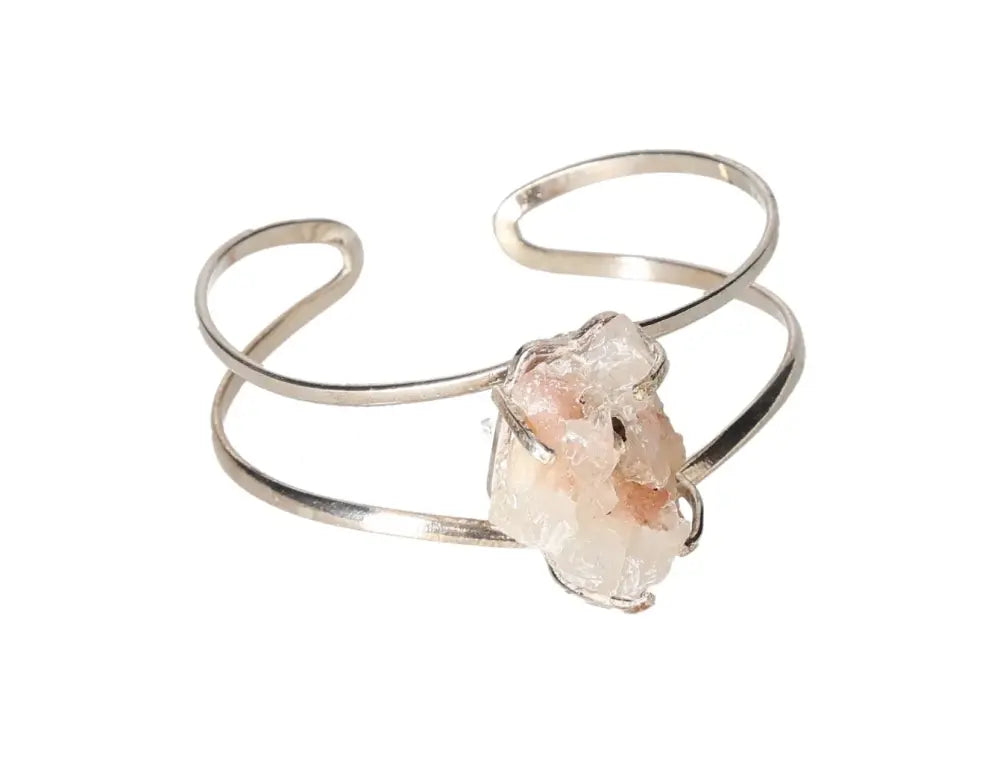 Pink Amethyst Wire Bracelet in Silver - Enhances concentration, reduces stress, and boosts energy with emotional stability qualities.