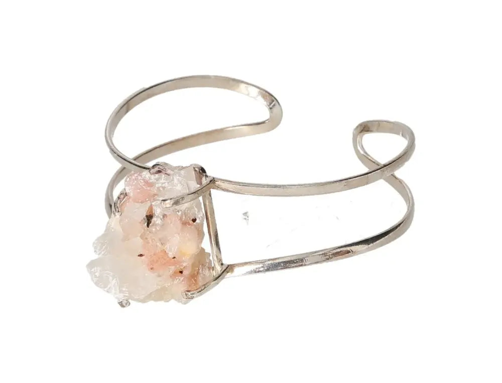 Pink Amethyst Wire Bracelet in Silver with raw gemstone known for reducing stress, boosting energy, and enhancing concentration.