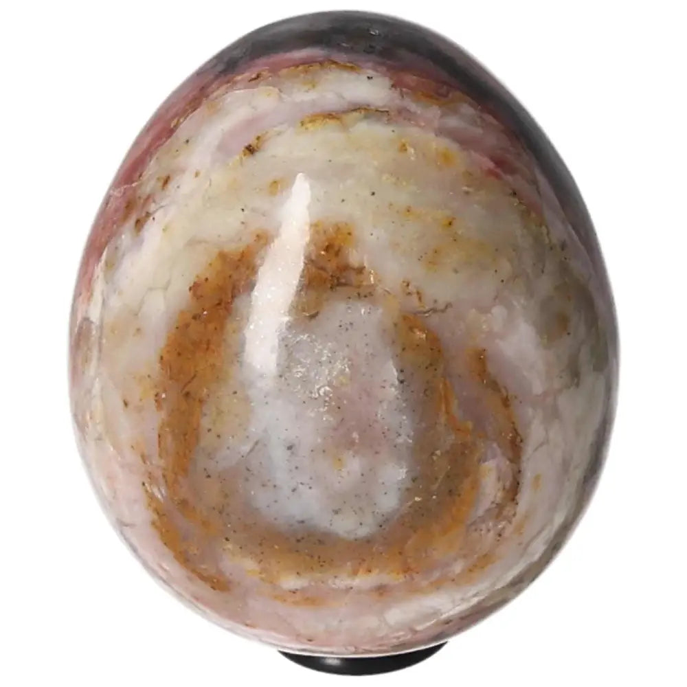 Polished Pink Opal Egg with natural patterns, ideal for enhancing communication, kindness, and nurturing friendships.