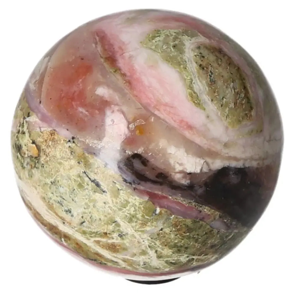 Pink Opal Sphere with natural patterns, associated with good communication and kindness, ideal for nurturing friendships and trust.