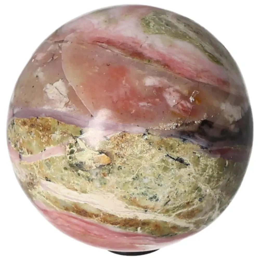 Pink Opal Sphere featuring natural patterns, promotes communication and kindness, ideal for nurturing friendships and enhancing sincerity.