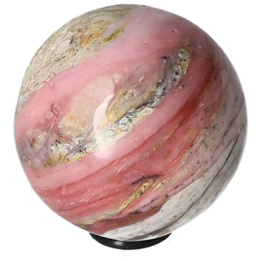 Pink Opal Sphere with polished sheen, known for promoting communication, kindness, and nurturing relationships.