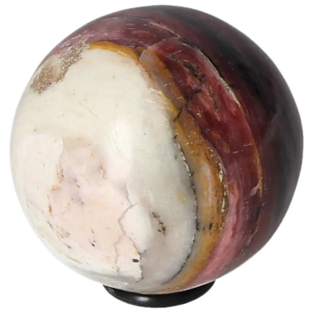 Pink opal sphere displaying natural marbling and color variations, symbolizing good communication and kindness in relationships.
