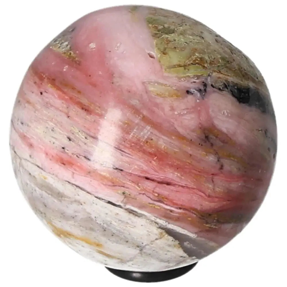 Pink Opal Sphere with swirling patterns, promoting communication and kindness, perfect for nurturing friendships and strengthening relationships.