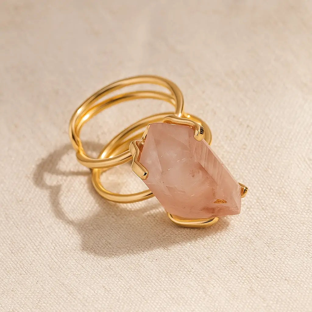 Pink Quartz Arc And Wire Ring (Silver) Sylvia Crystals Sp. z o.o.