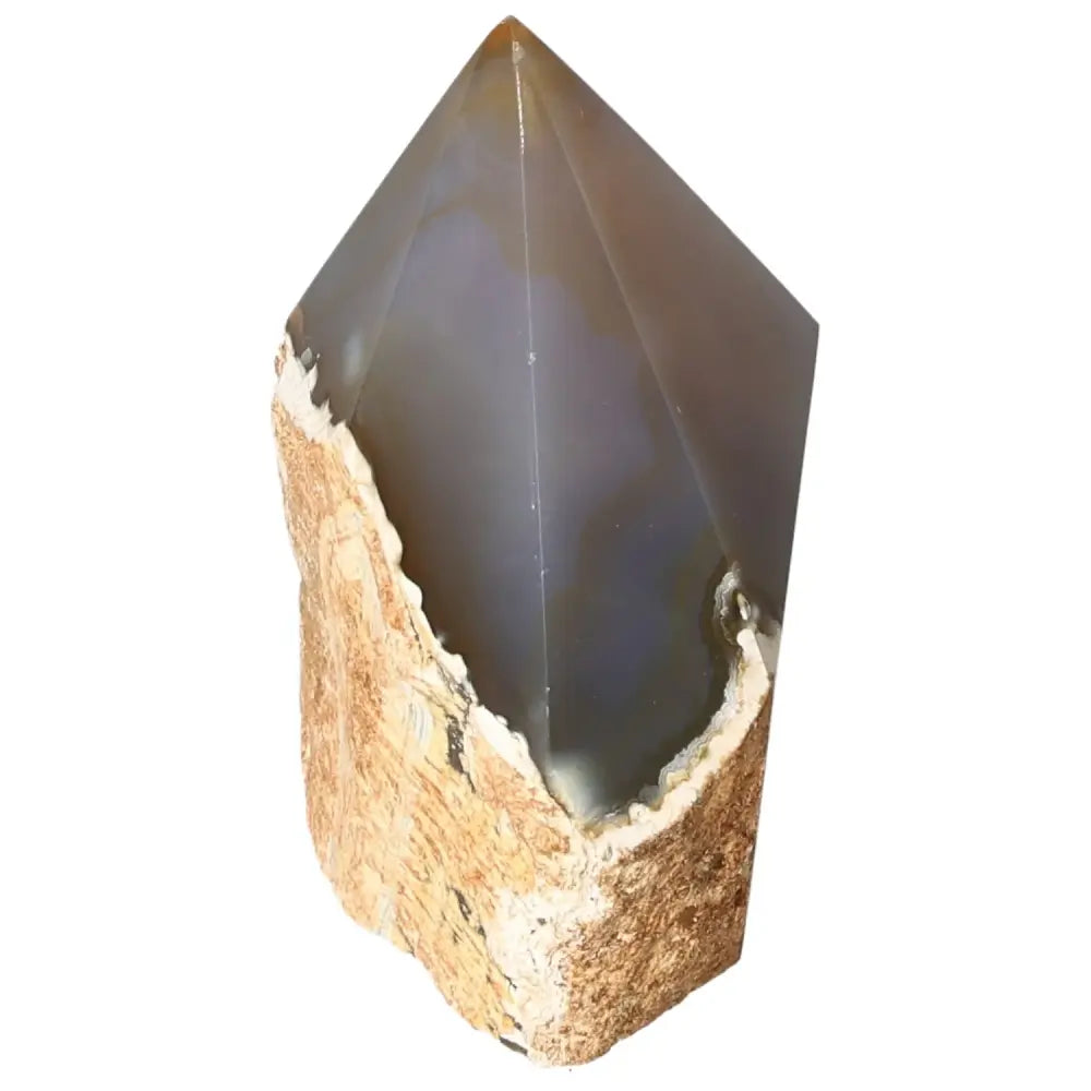 Polished Agate Point gemstone with natural patterns, offered by Sylvia Crystals, enhancing energy balance and luxury living.
