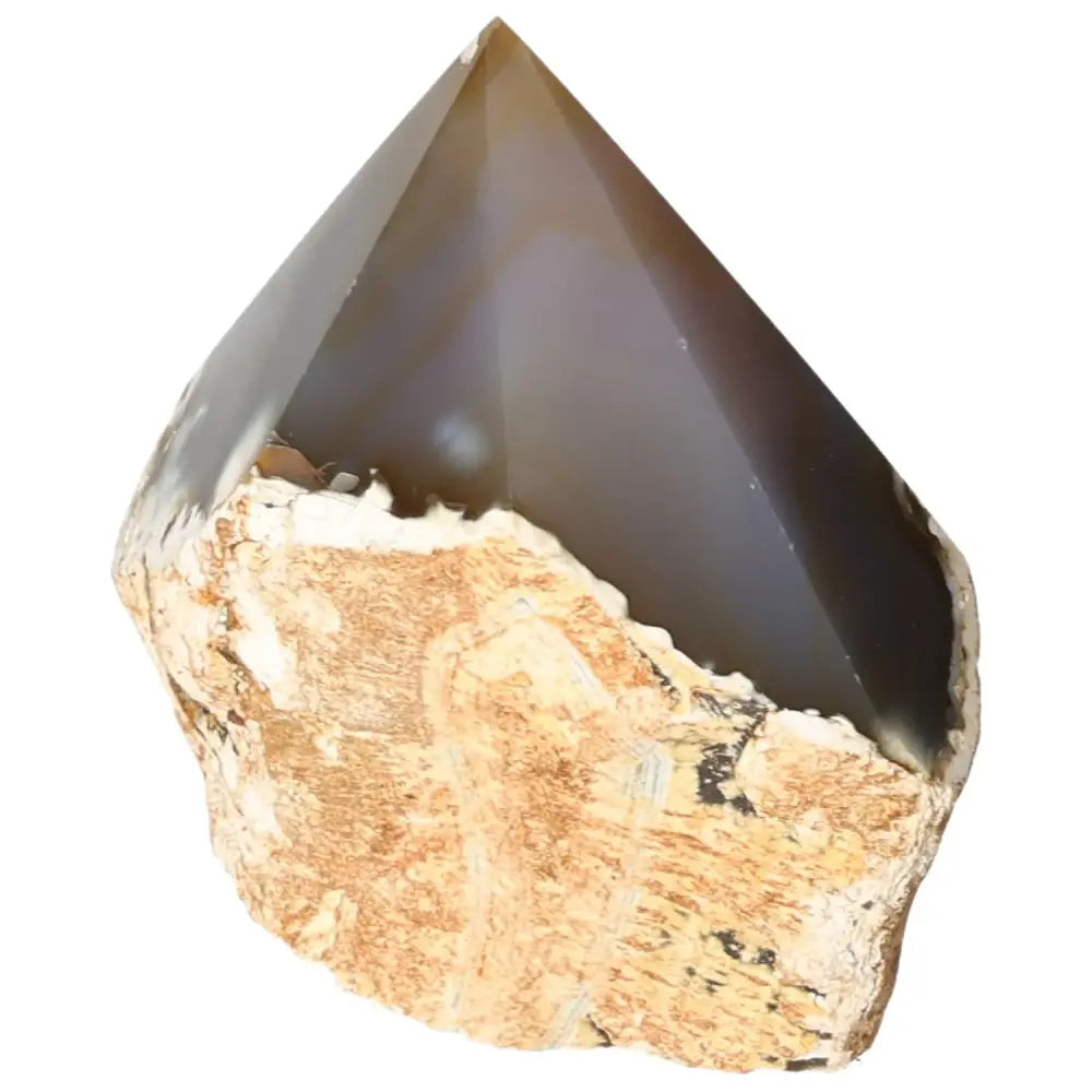 Polished agate point gemstone featuring natural patterns and hues, perfect for energy balancing, from Sylvia Crystals.