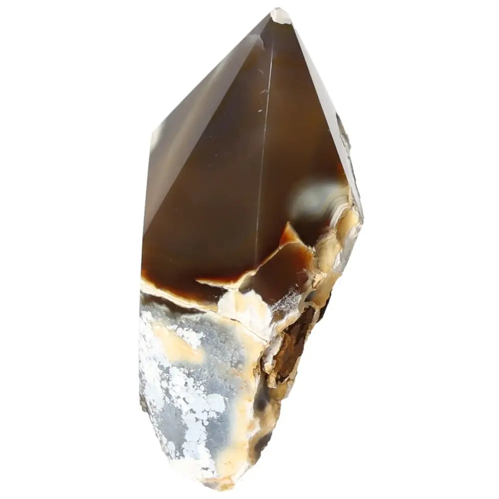 Polished Agate Point from Sylvia Crystals, showcasing its smooth, multifaceted surface and unique earthy tones for spiritual grounding.