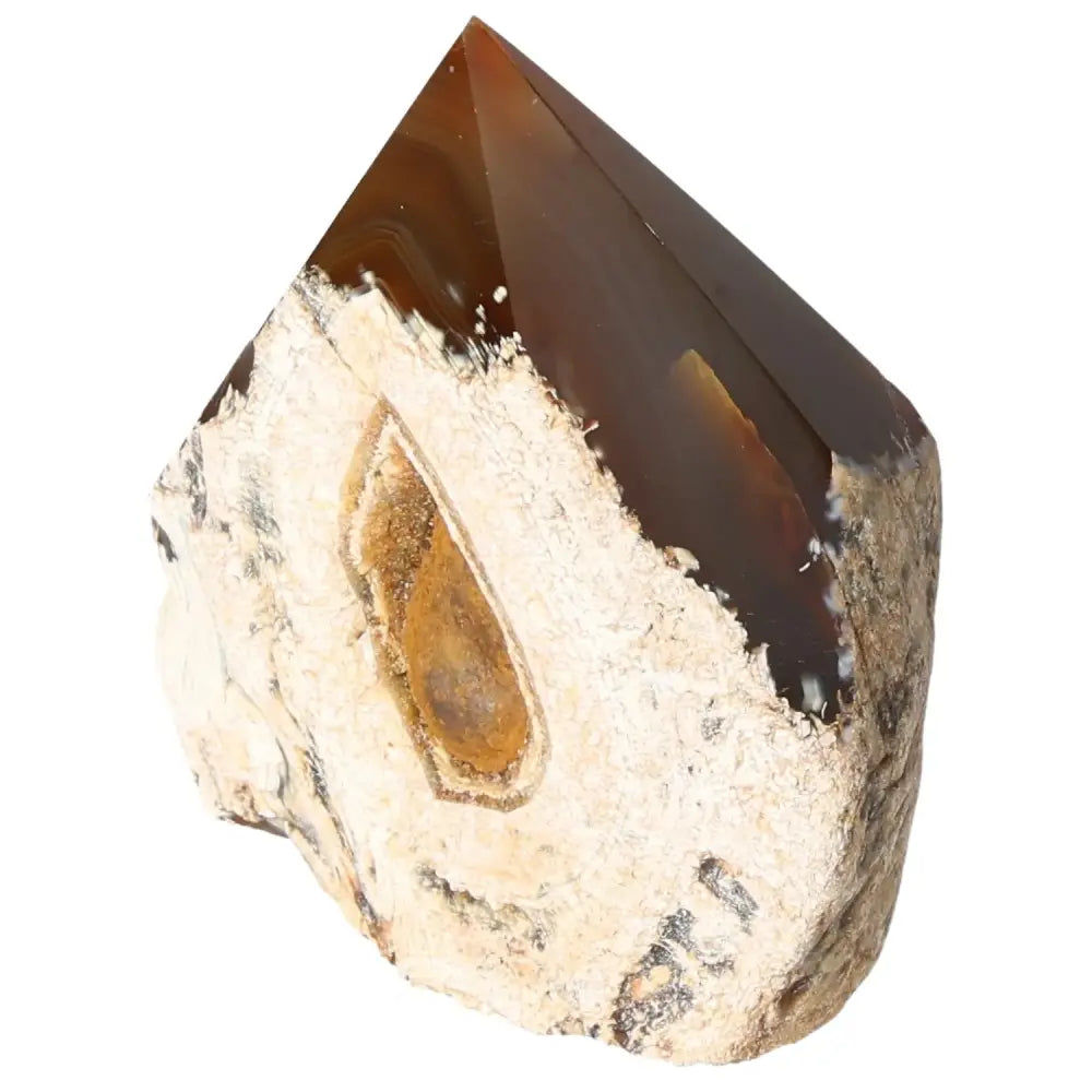Polished Agate Point crystal from Sylvia Crystals, showcasing its vibrant hues and spiritual energy; perfect for enhancing your space.