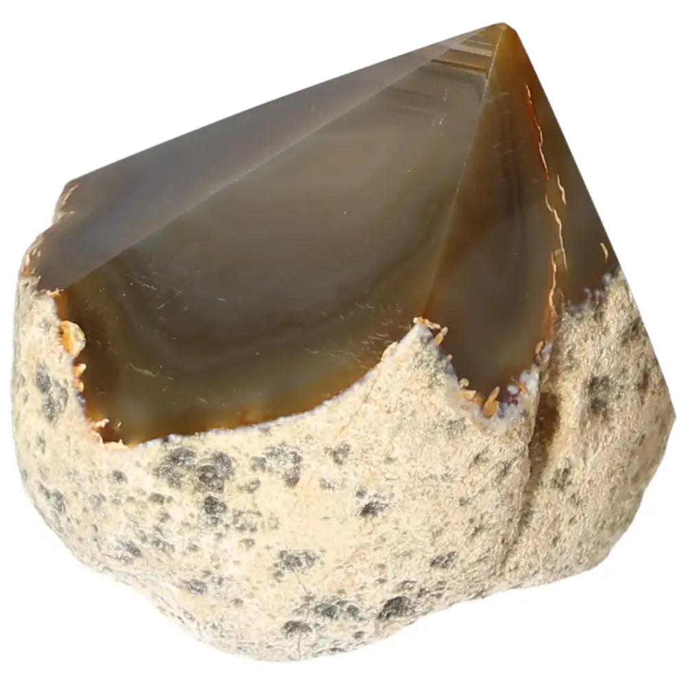 Polished Agate Point from Sylvia Crystals, designed to amplify positive energies and enhance spiritual balance. Exquisite decorative gem.