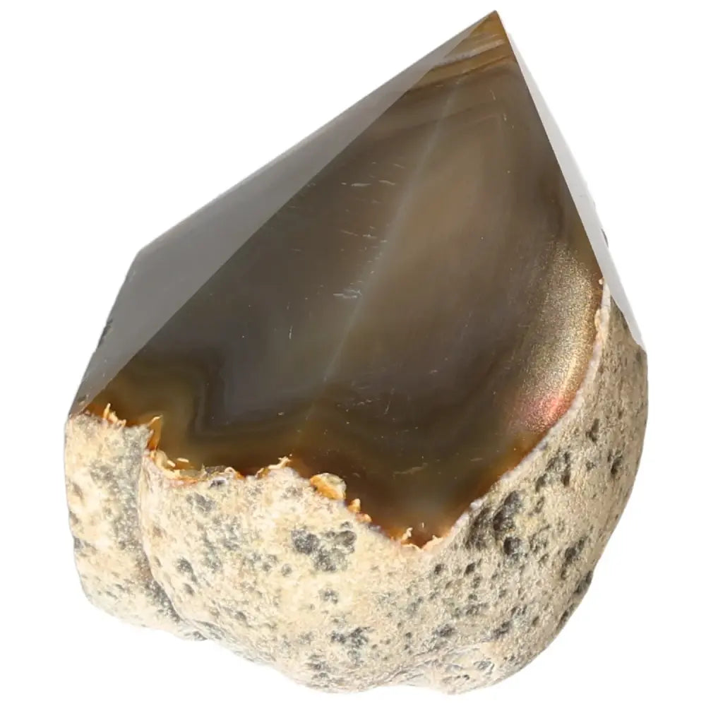 Polished Agate Point from Sylvia Crystals, an elegant gemstone for spiritual and emotional balance, featuring a refined point design.