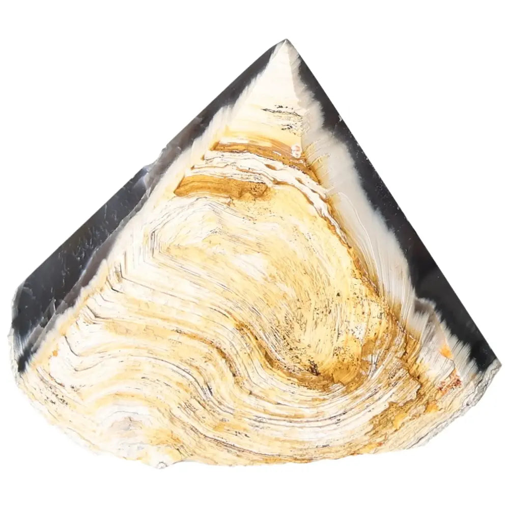 Polished Agate Point from Sylvia Crystals, showcasing luxury craftsmanship and balancing energy qualities.