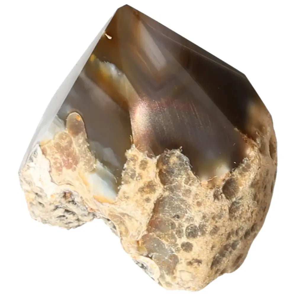 Polished Agate Point gemstone from Sylvia Crystals, featuring a unique texture blending elegance with spiritual balance.