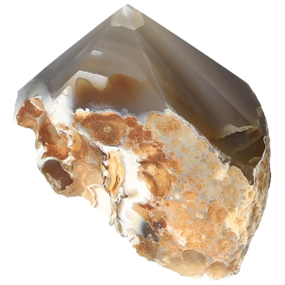 "Polished Agate Point gemstone by Sylvia Crystals showcasing natural beauty and tranquil energy for space enhancement."