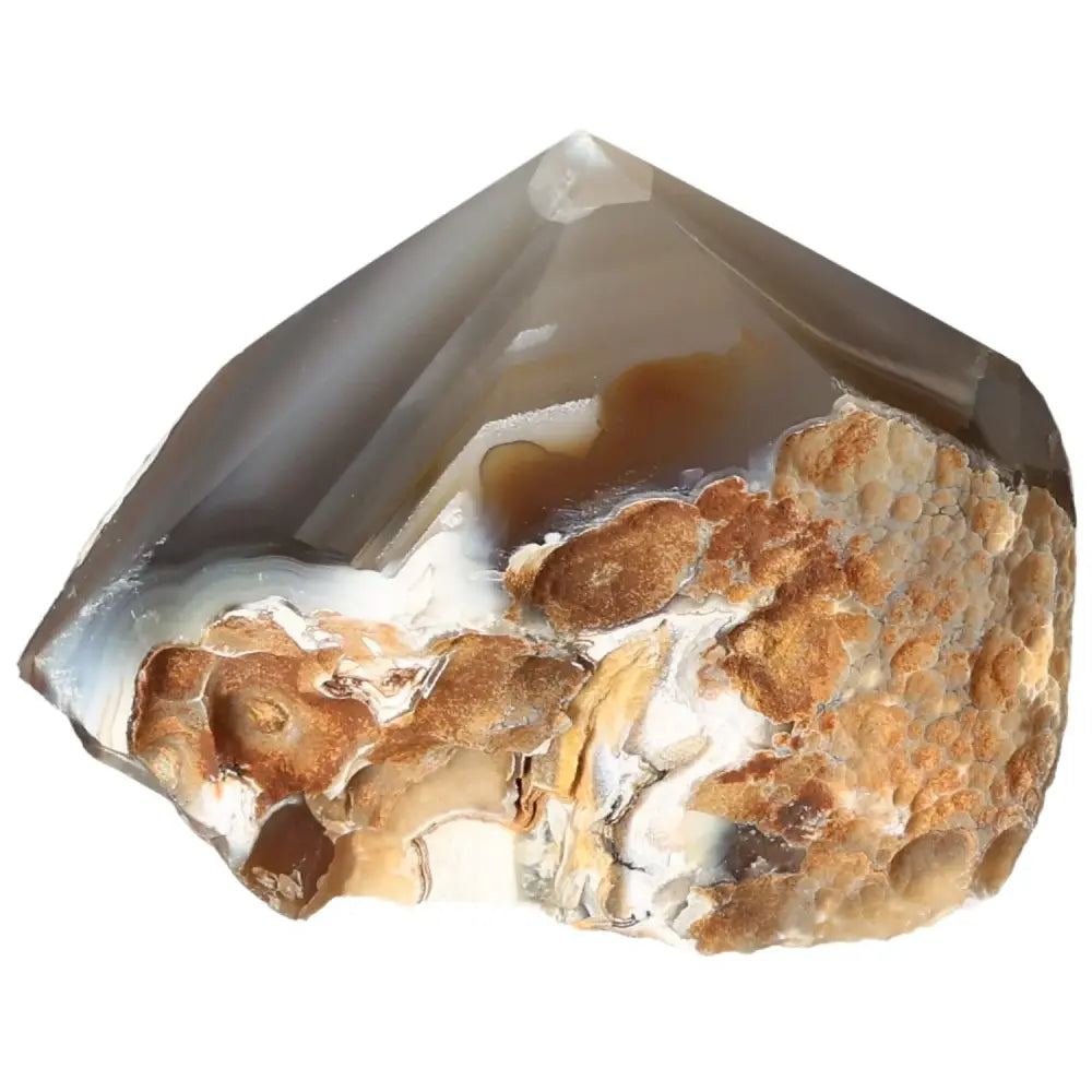 Polished Agate Point gemstone with natural hues, from Sylvia Crystals, ideal for enhancing space and harmonizing energy.