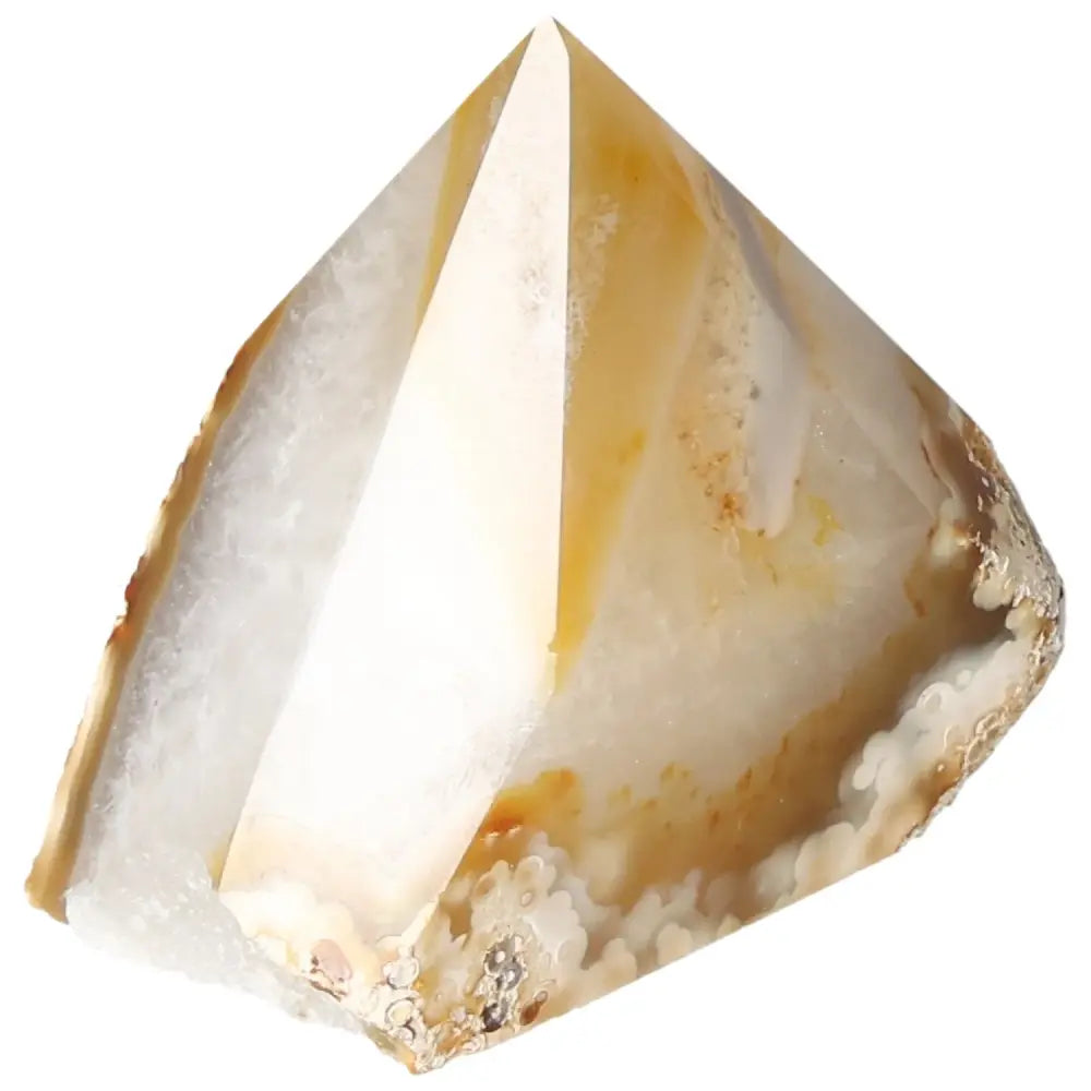 Polished Agate Point gemstone by Sylvia Crystals, a handpicked piece known for balancing energy, offering protection and strength.