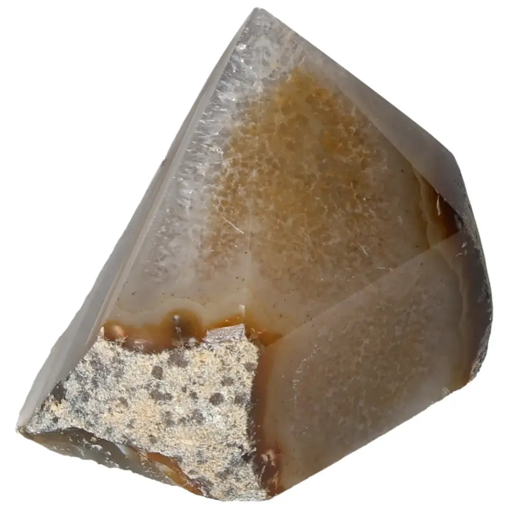 Polished agate point gemstone with intricate patterns for energy harmonization and emotional stability from Sylvia Crystals.