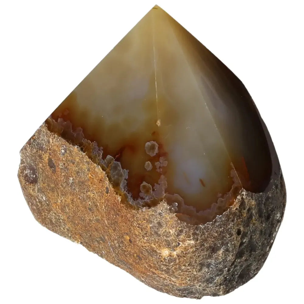 Polished Agate Point gemstone with smooth surface, showcased to reflect light beautifully, from Sylvia Crystals.