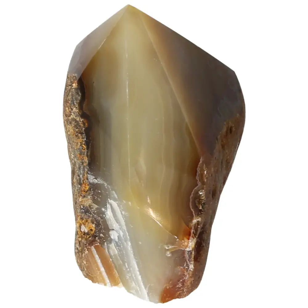 Polished Agate Point by Sylvia Crystals, showcasing smooth reflective surface, perfect for enhancing any space.