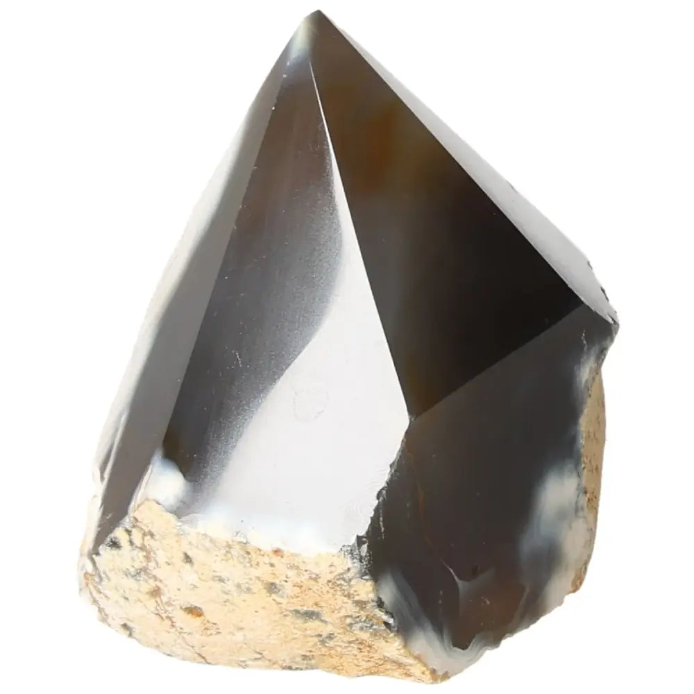 Polished Agate Point crystal from Sylvia Crystals, showcasing a glossy finish and elegant form for energy balance and tranquility.