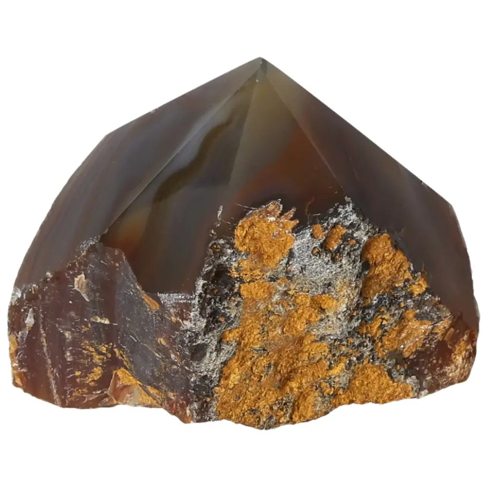 Polished Agate Point by Sylvia Crystals, featuring rich colors and unique patterns, ideal for balancing body, mind, and spirit energies.