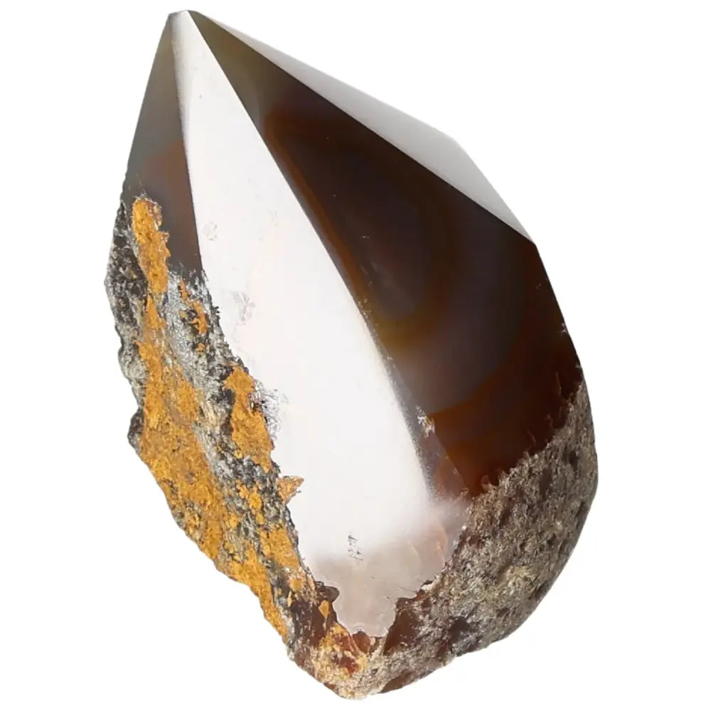Polished Agate Point gemstone featuring rich patterns and colors, crafted for balancing energies by Sylvia Crystals.