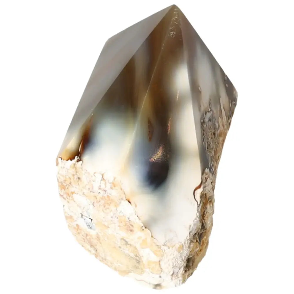 Polished Agate Point gemstone from Sylvia Crystals, showcasing luxurious design and spiritual elegance for collectors.