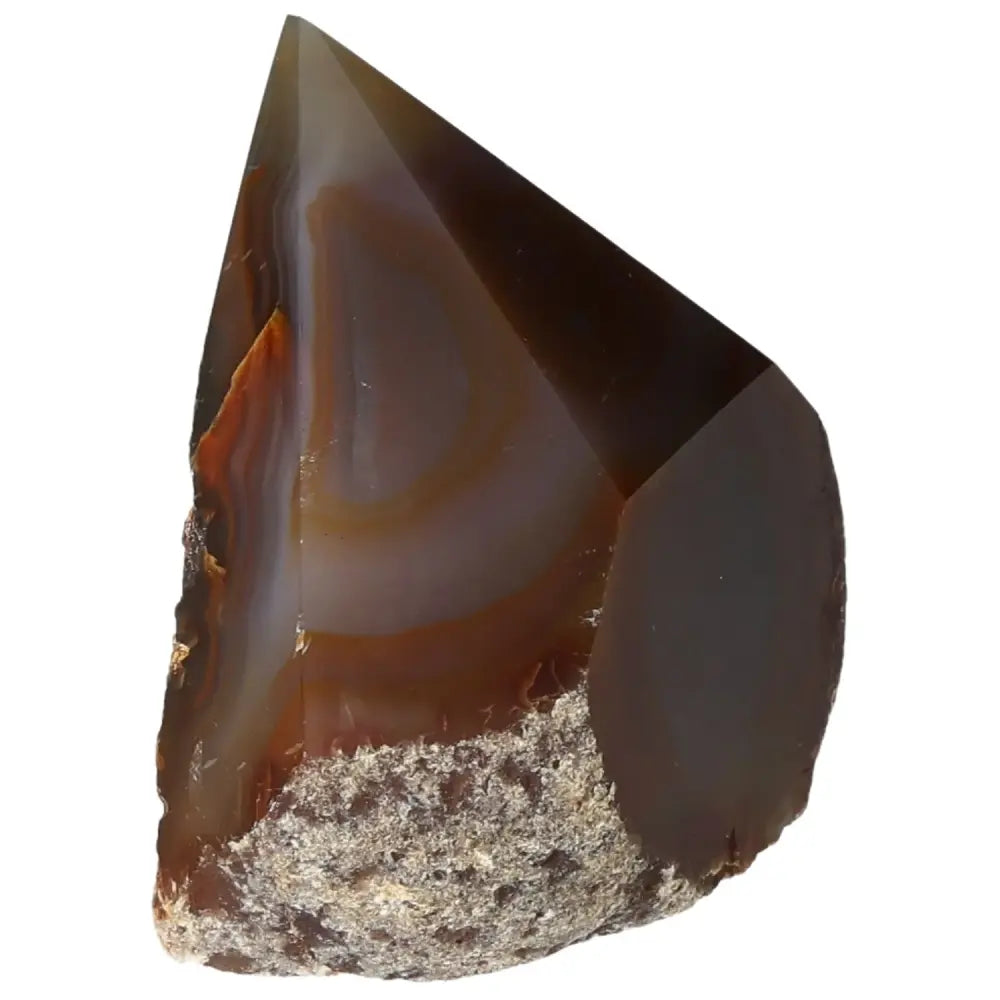 Polished Agate Point by Sylvia Crystals showcasing rich colors and patterns, ideal for energy balancing and spiritual enhancement.