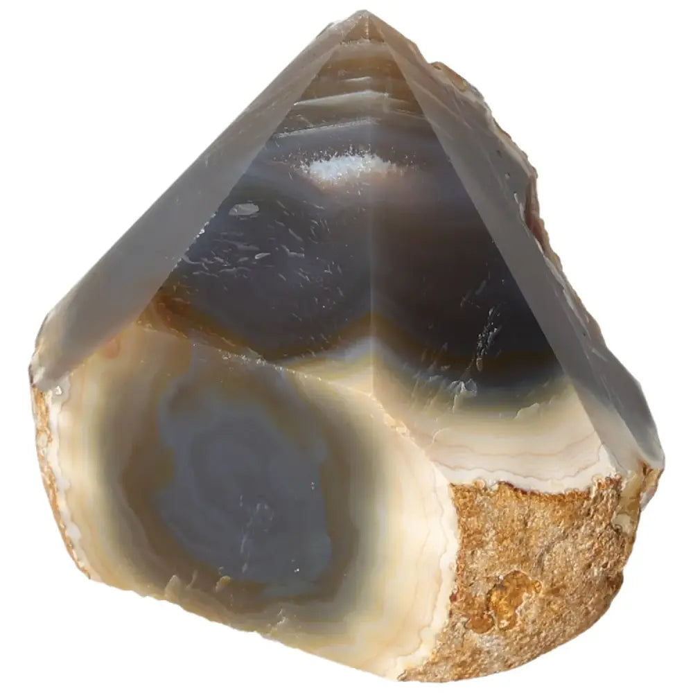 Polished Agate Point gemstone from Sylvia Crystals, ideal for harmonizing energy and enhancing emotional balance.
