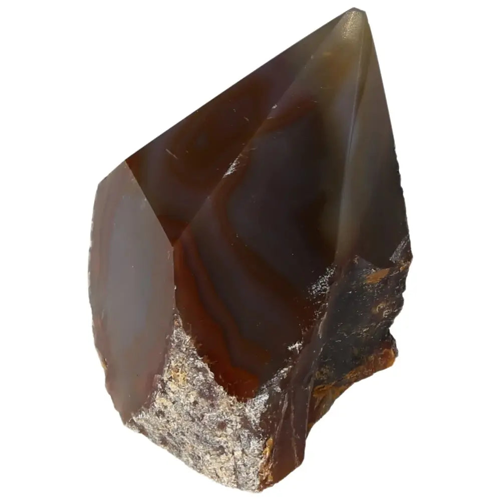Polished Agate Point by Sylvia Crystals showcasing rich patterns and colors, ideal for energy balancing and elegance.