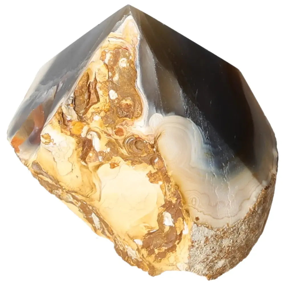 Polished Agate Point gemstone from Sylvia Crystals showcasing its natural beauty and energy harmonizing properties.